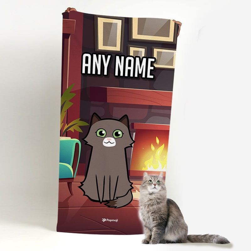Personalised Cat Fireplace Beach Towel - Image 4