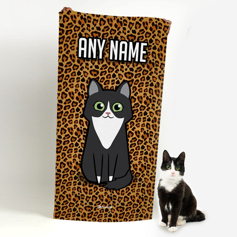 Personalised Cat Leopard Print Beach Towel - Image 1