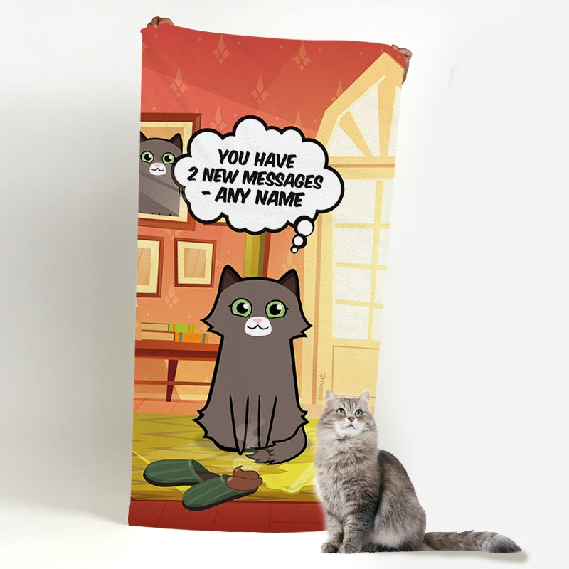 Personalised Cat New Messages Beach Towel - Image 1