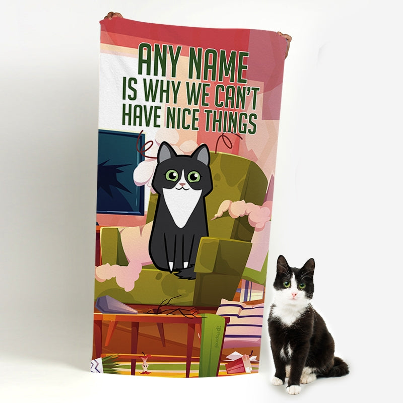 Personalised Cat Nice Things Beach Towel - Image 1