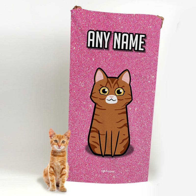 Personalised Cat Pink Glitter Beach Towel - Image 4