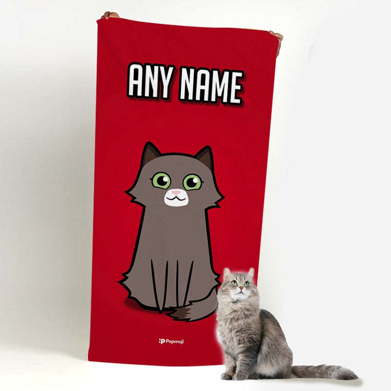 Personalised Cat Red Beach Towel - Image 3
