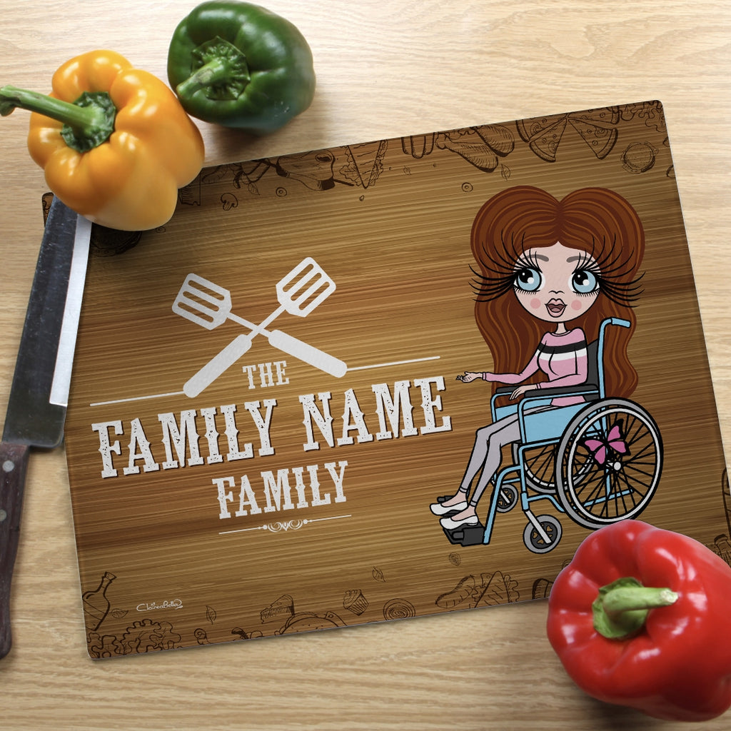 ClaireaBella Wheelchair Glass Chopping Board - Family Name - Image 1