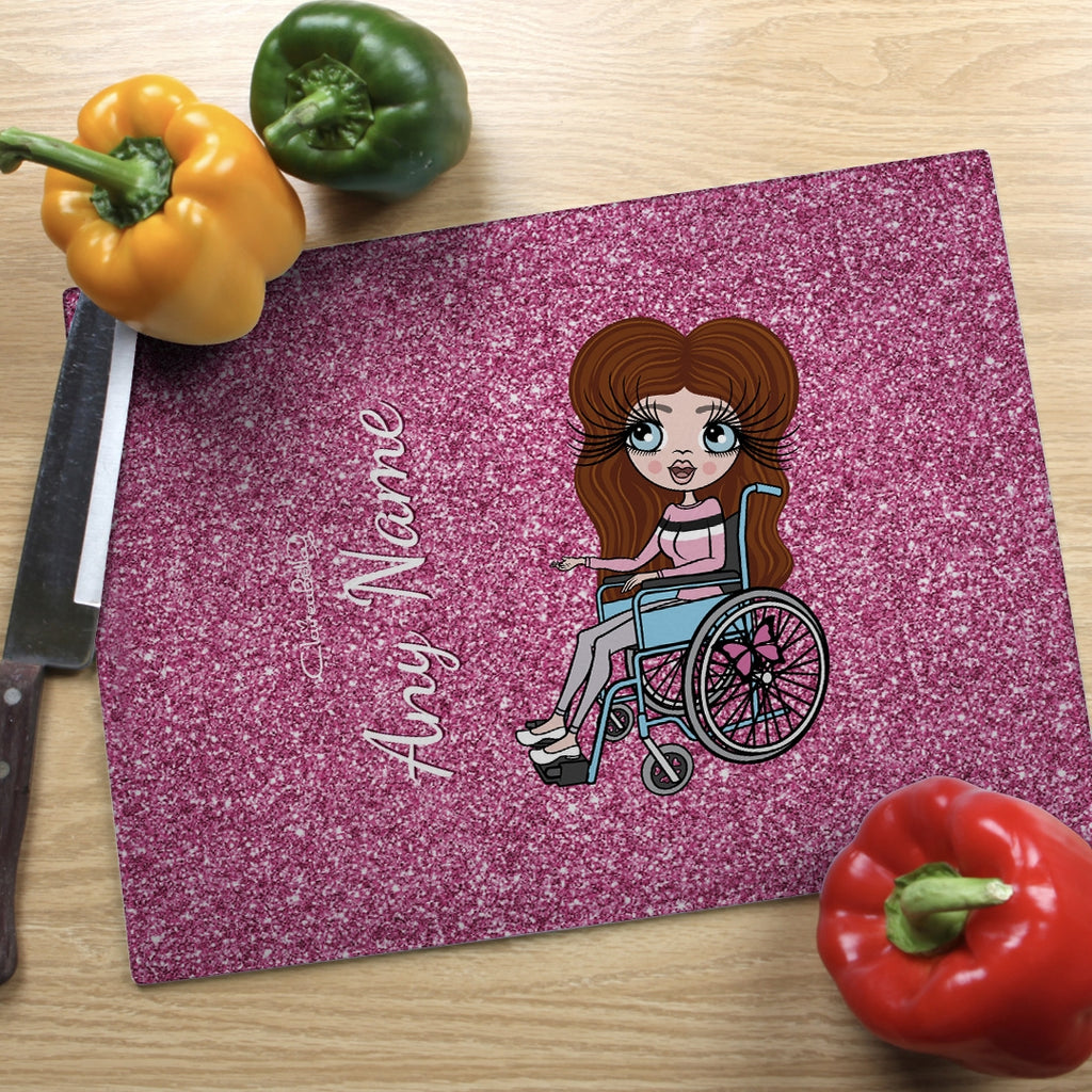 ClaireaBella Wheelchair Glass Chopping Board - Pink Glitter Effect - Image 4