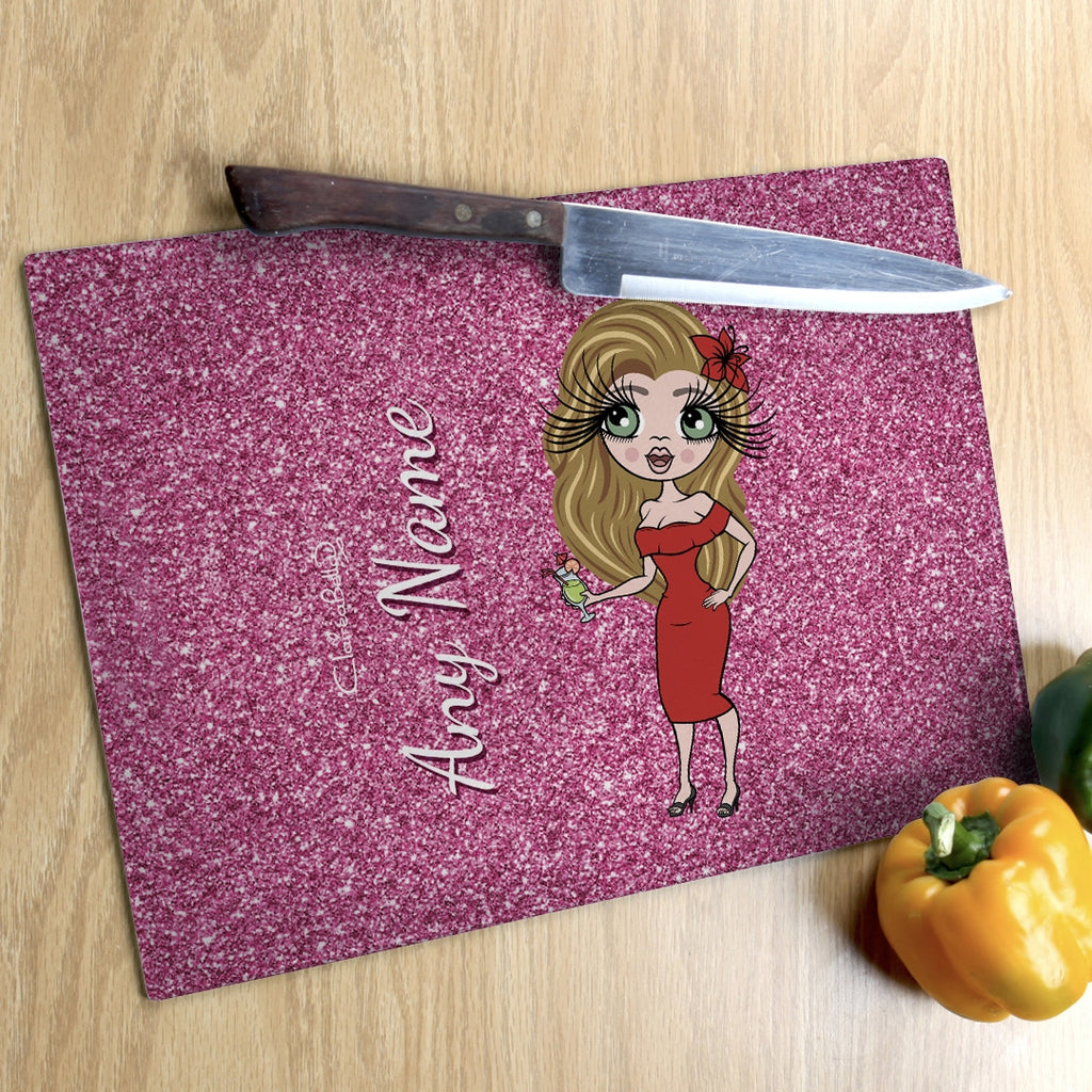 ClaireaBella Landscape Glass Chopping Board - Pink Glitter Effect - Image 4