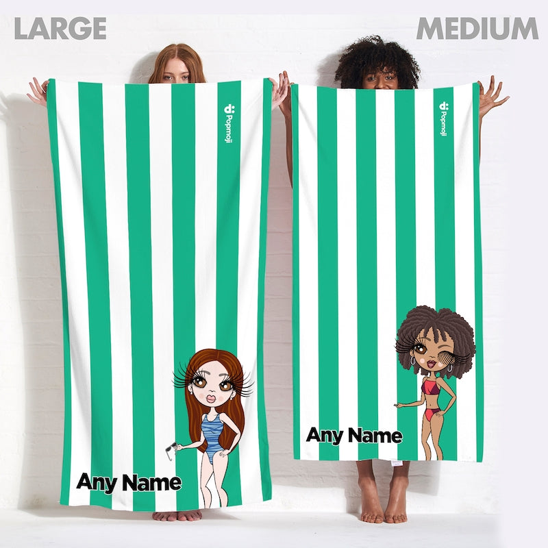 ClaireaBella Personalised Green Stripe Beach Towel - Image 3