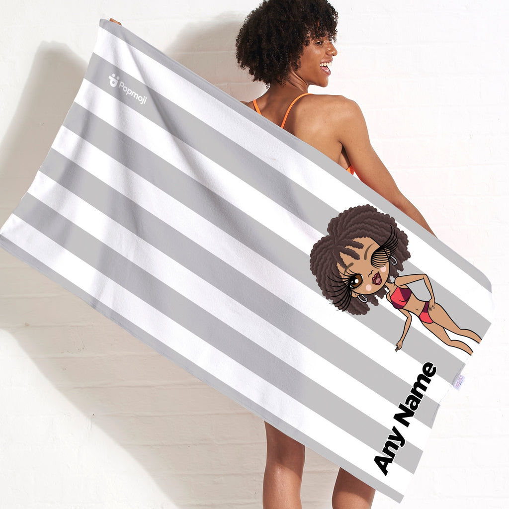 ClaireaBella Personalised Grey Stripe Beach Towel - Image 5