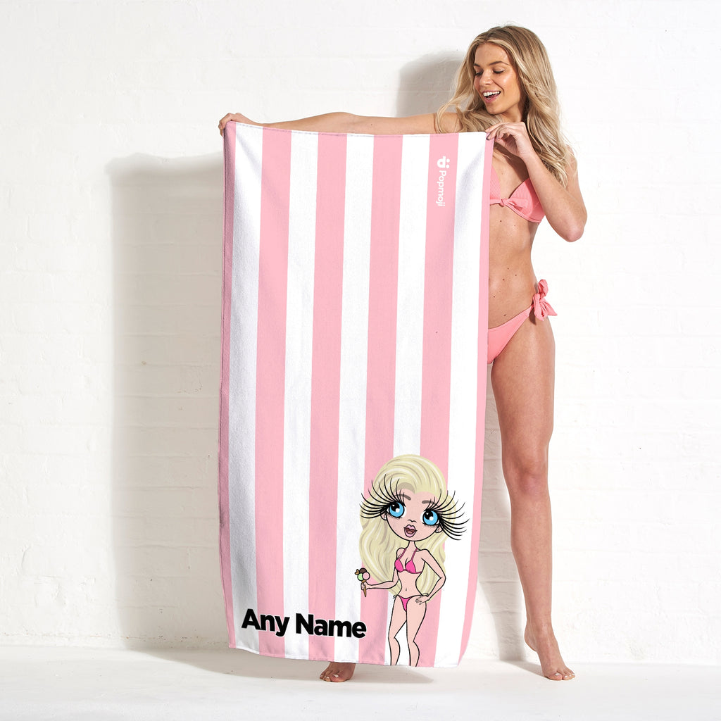 ClaireaBella Personalised Light Pink Stripe Beach Towel - Image 1
