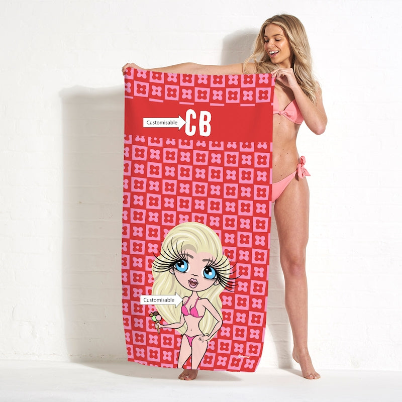 ClaireaBella Personalised Checkered Flower Beach Towel - Image 3