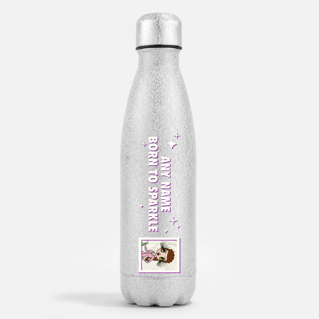 ClaireaBella Silver Glitter Water Bottle Born To Sparkle - Image 1