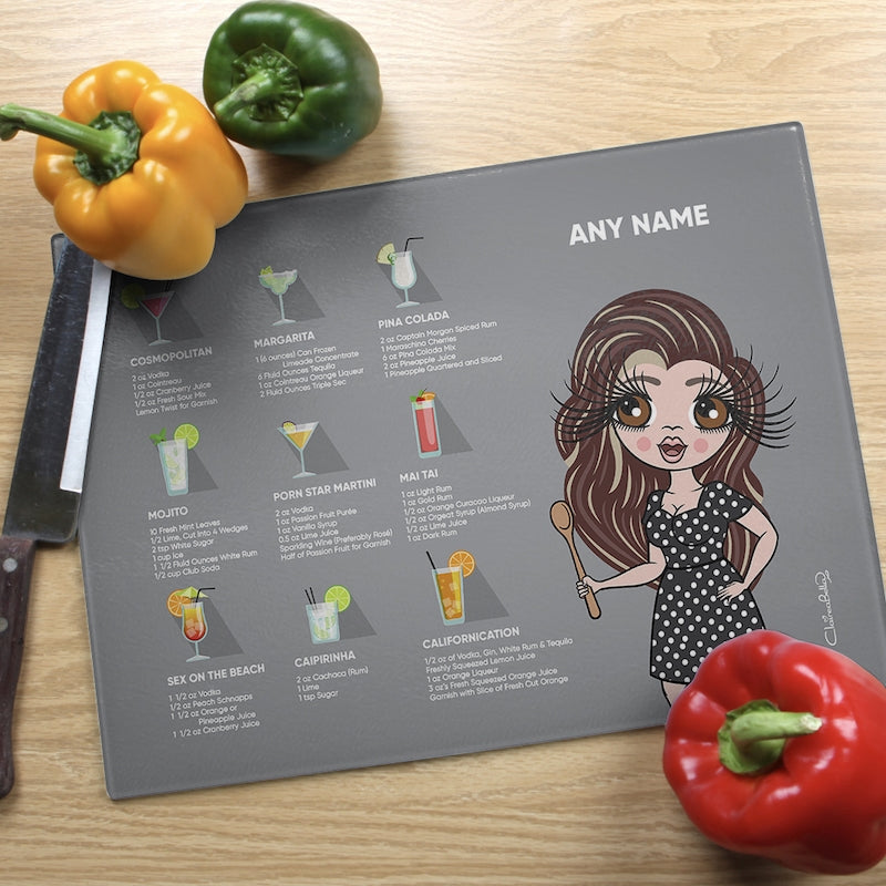 ClaireaBella Glass Chopping Board - Cocktail Recipes Grey - Image 2