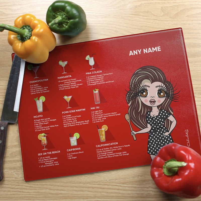 ClaireaBella Glass Chopping Board - Cocktail Recipes Red - Image 6