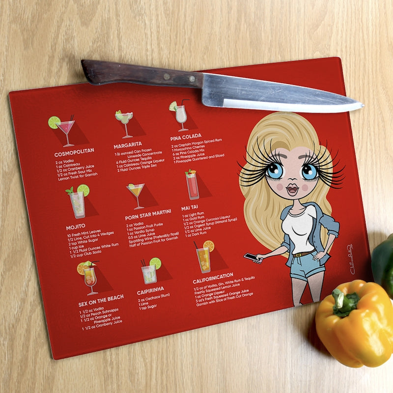 ClaireaBella Glass Chopping Board - Cocktail Recipes Red - Image 2