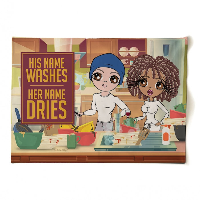ClaireaBella Personalised Couples You Wash, I'll Dry Tea Towel - Image 1