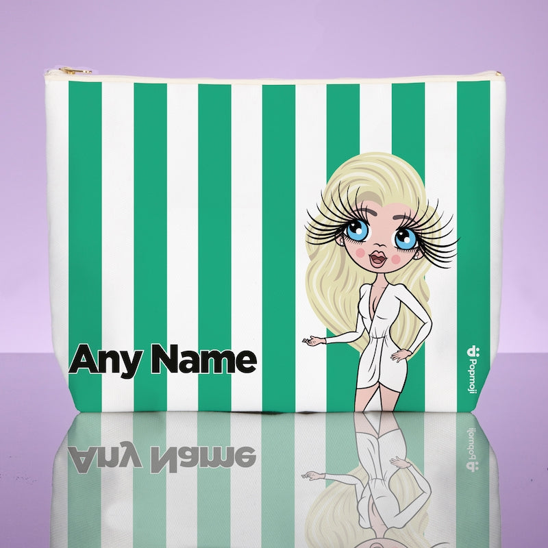 ClaireaBella Personalised Green Stripe Wash Bag - Image 1