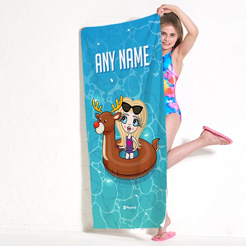 ClaireaBella Girls Inflatable Reindeer Beach Towel - Image 2