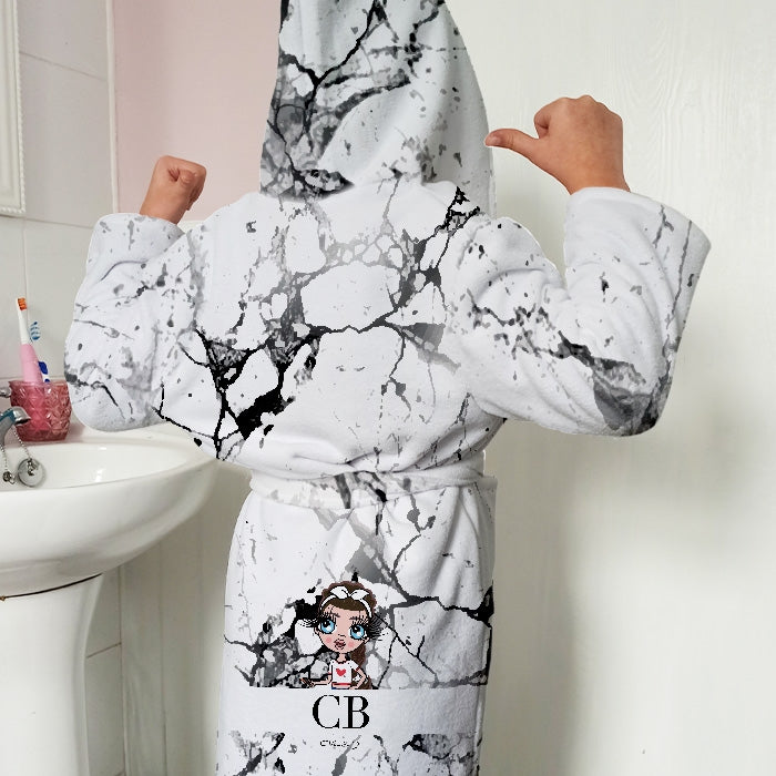 ClaireaBella Girls Lux Collection Black and White Marble Dressing Gown - Image 1