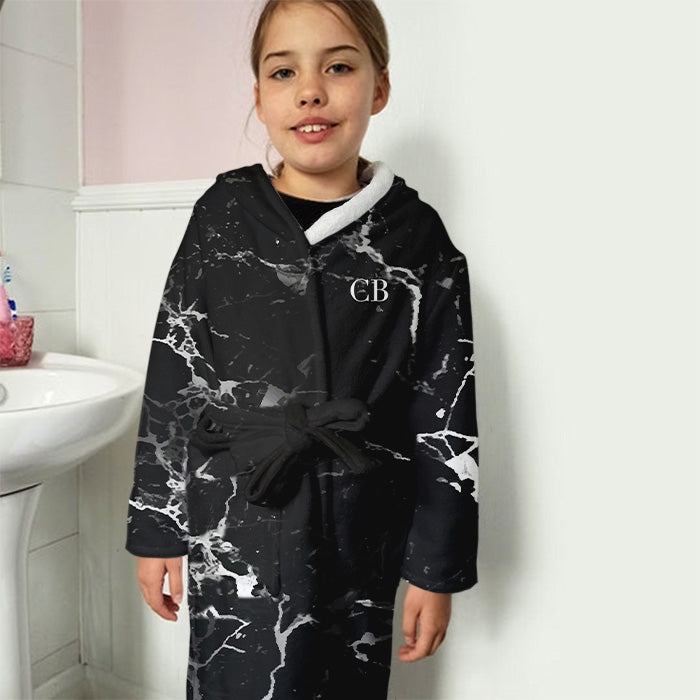 ClaireaBella Girls Lux Collection Black Marble Dressing Gown - Image 4