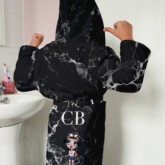 ClaireaBella Girls Lux Collection Black Marble Dressing Gown - Image 1