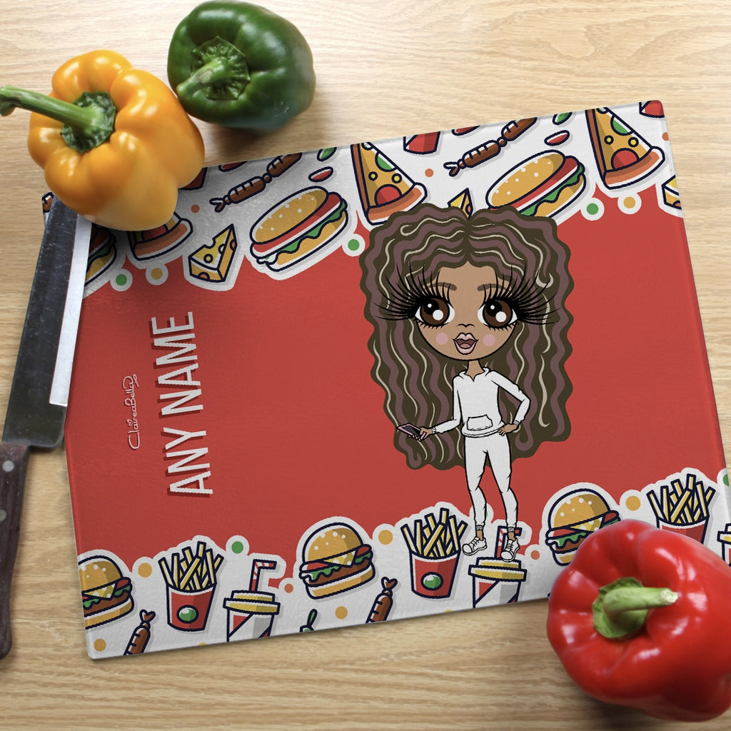 ClaireaBella Girls Landscape Glass Chopping Board - Fast Food - Image 1