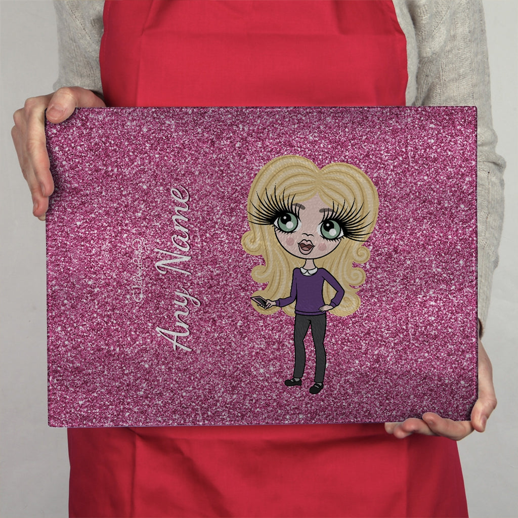 ClaireaBella Girls  Landscape Glass Chopping Board - Pink Glitter Effect - Image 3