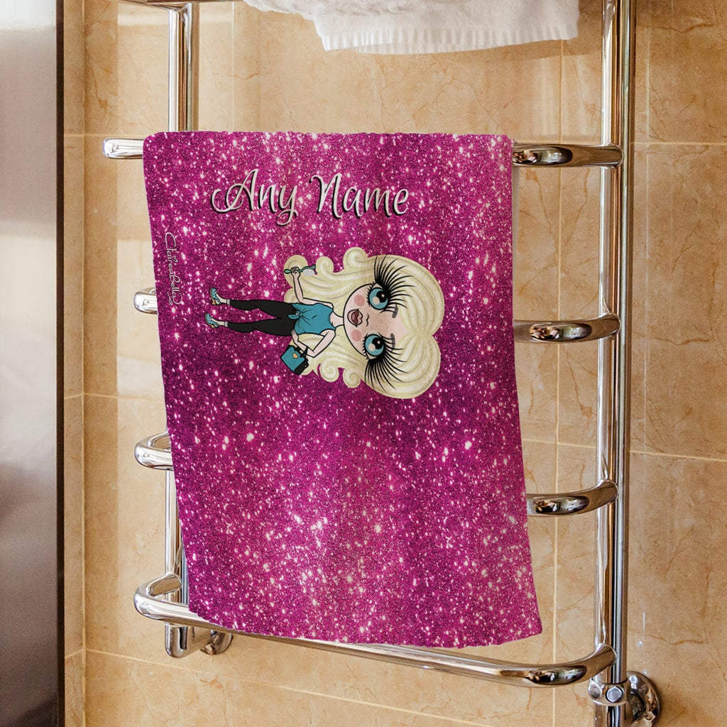 ClaireaBella Girls Pink Glitter Effect Hand Towel - Image 1