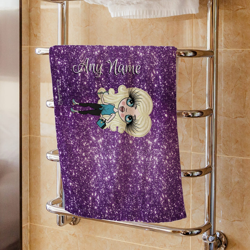 ClaireaBella Girls Purple Glitter Effect Hand Towel - Image 1