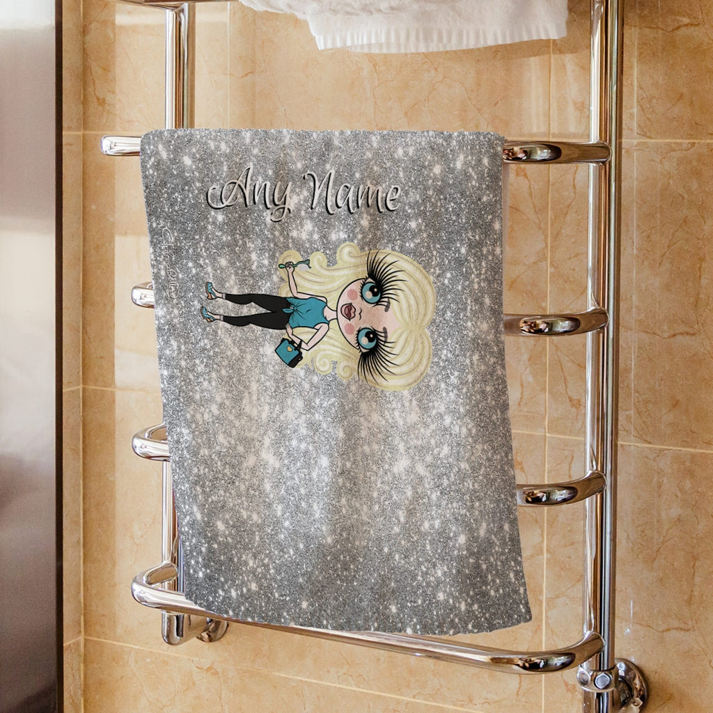 ClaireaBella Girls Silver Glitter Effect Hand Towel - Image 1