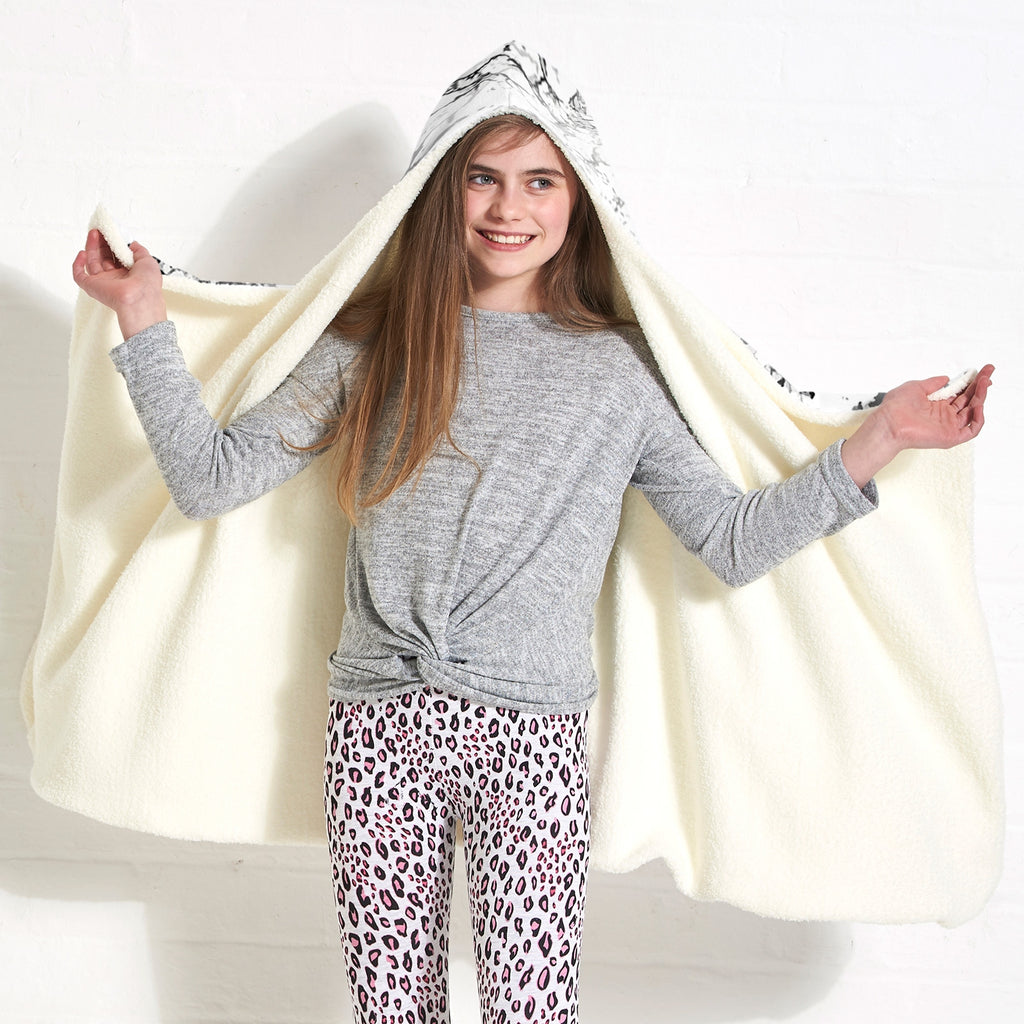 ClaireaBella Girls Lux Collection Black and White Marble Hooded Blanket - Image 6