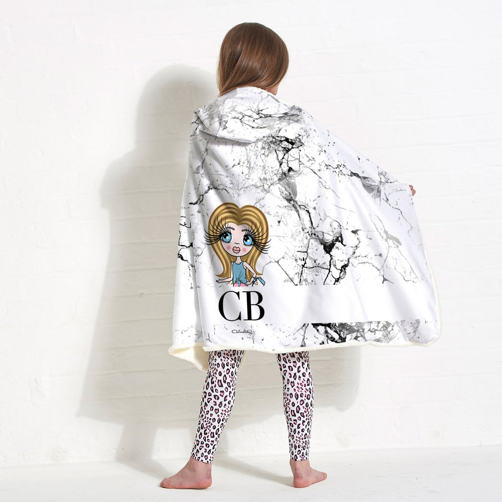 ClaireaBella Girls Lux Collection Black and White Marble Hooded Blanket - Image 1