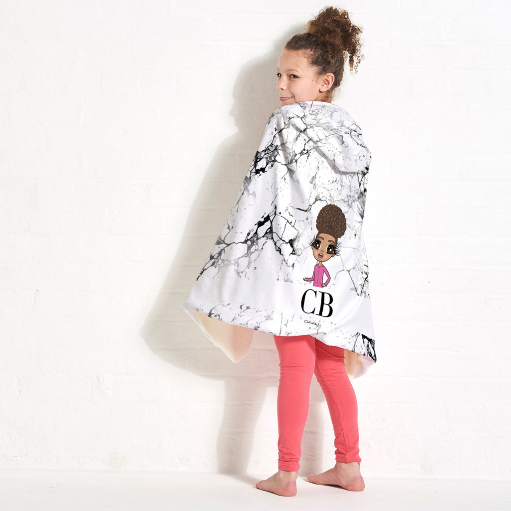 ClaireaBella Girls Lux Collection Black and White Marble Hooded Blanket - Image 3