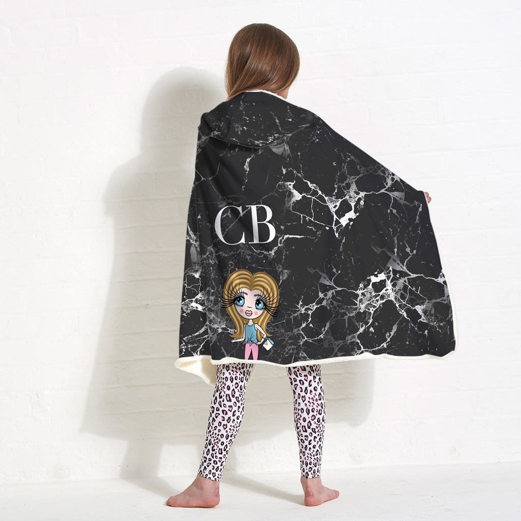 ClaireaBella Girls Lux Collection Black Marble Hooded Blanket - Image 1