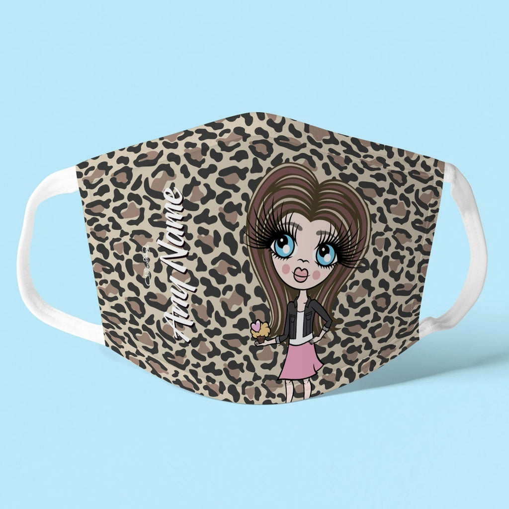 ClaireaBella Girls Personalised Leopard Print Reusable Face Covering - Image 1