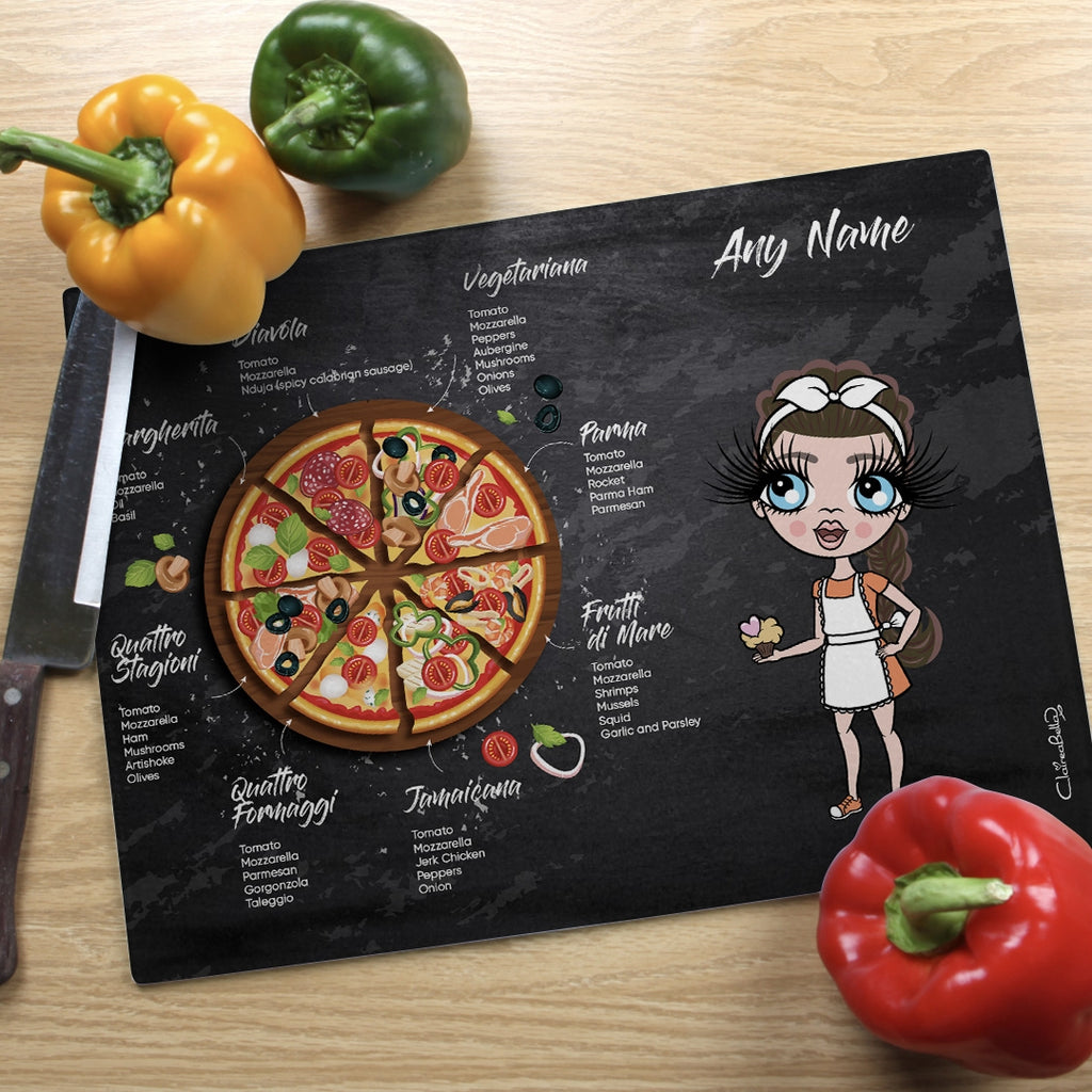 ClaireaBella Girls Glass Chopping Board - Pizza Selection - Image 1