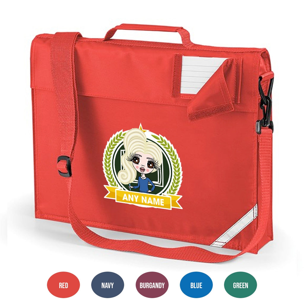 ClaireaBella Girls Premium Personalised School Emblem Green Book Bag - Image 1