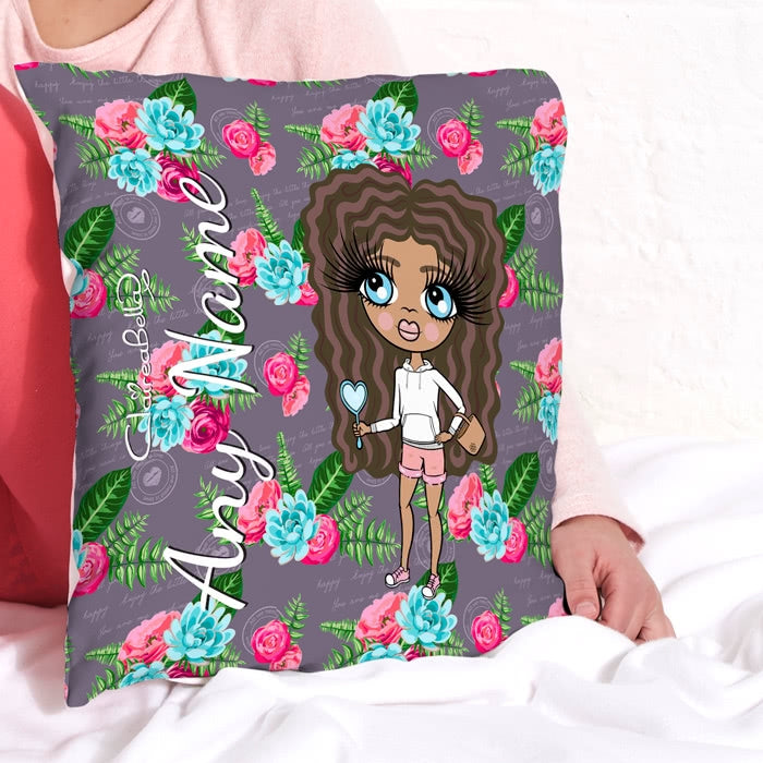 ClaireaBella Girls Square Cushion- Grey Floral - Image 2