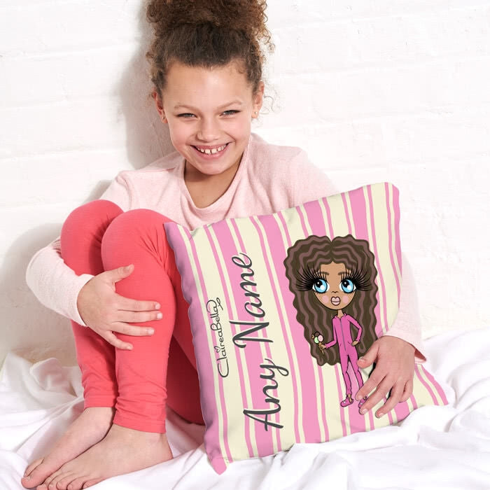 ClaireaBella Girls Square Cushion - Pink Stripe - Image 3