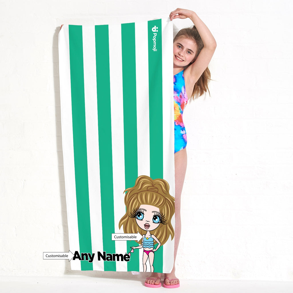 ClaireaBella Girls Personalised Green Stripe Beach Towel - Image 2