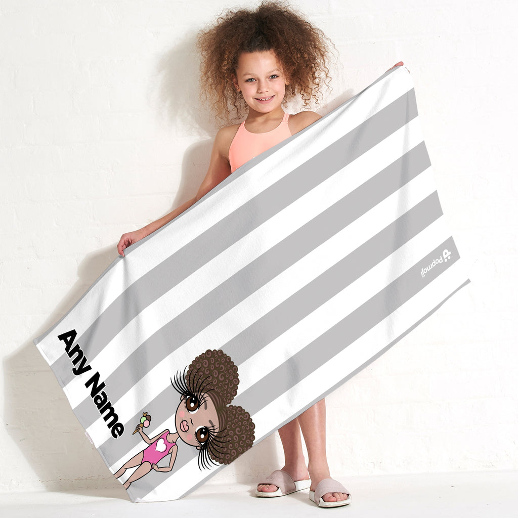 ClaireaBella Girls Personalised Grey Stripe Beach Towel - Image 4