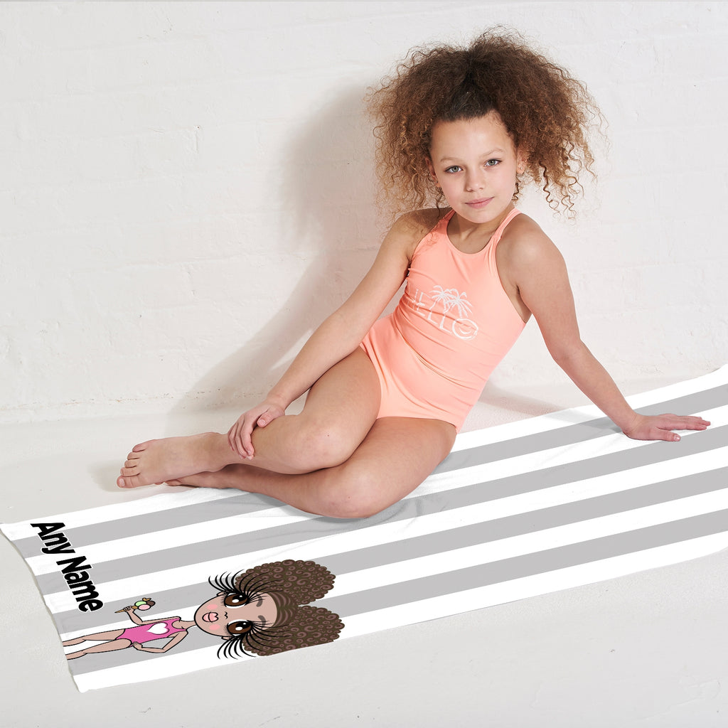 ClaireaBella Girls Personalised Grey Stripe Beach Towel - Image 2
