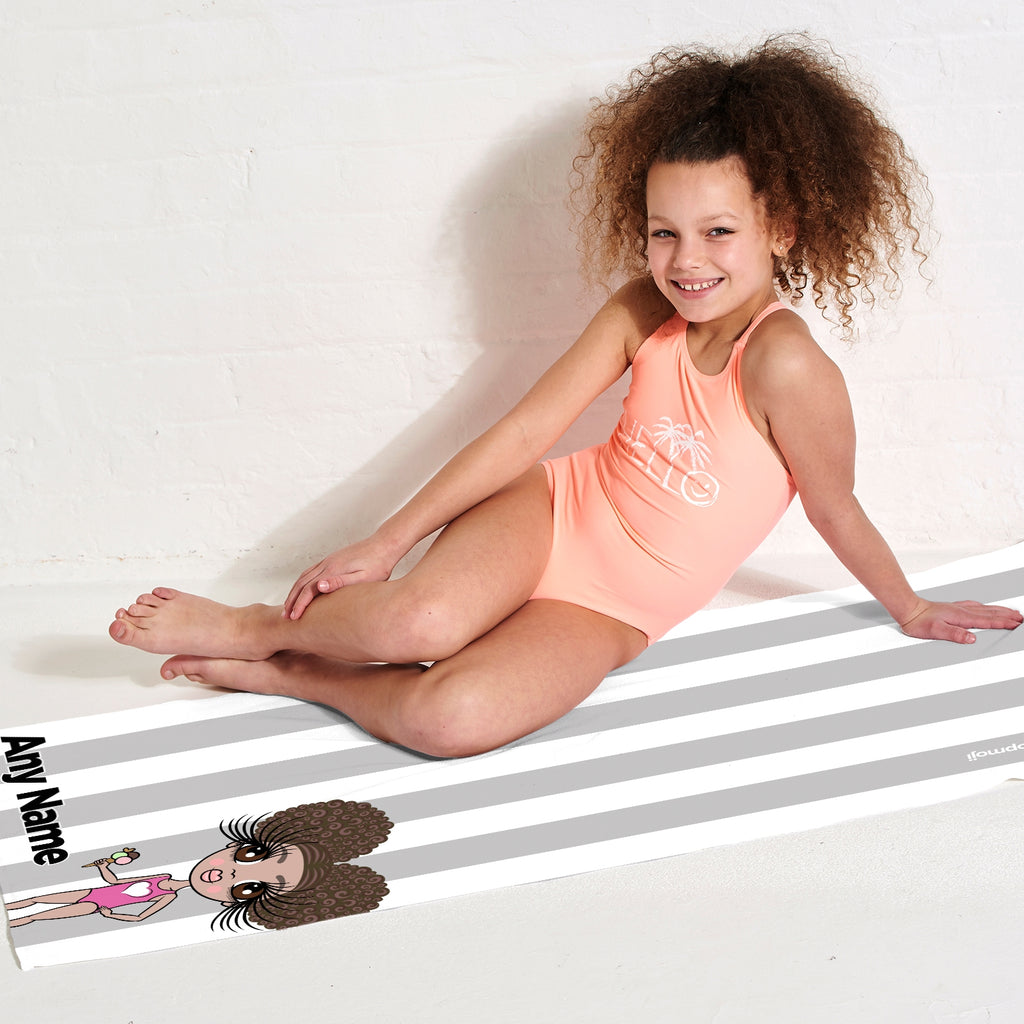 ClaireaBella Girls Personalised Grey Stripe Beach Towel - Image 5