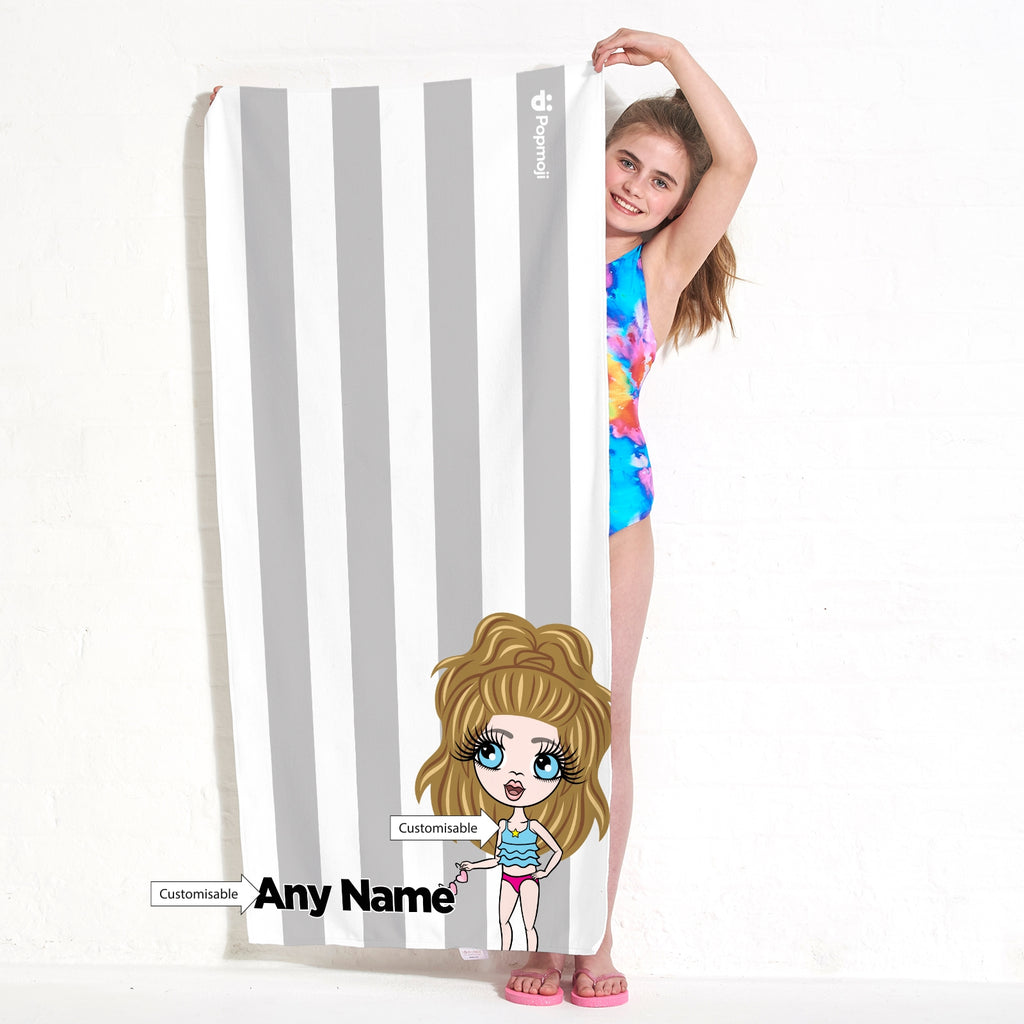 ClaireaBella Girls Personalised Grey Stripe Beach Towel - Image 3