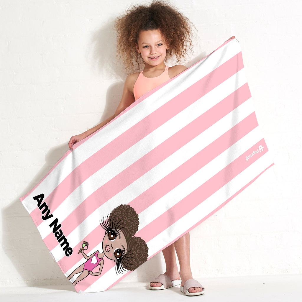 ClaireaBella Girls Personalised Light Pink Stripe Beach Towel - Image 1