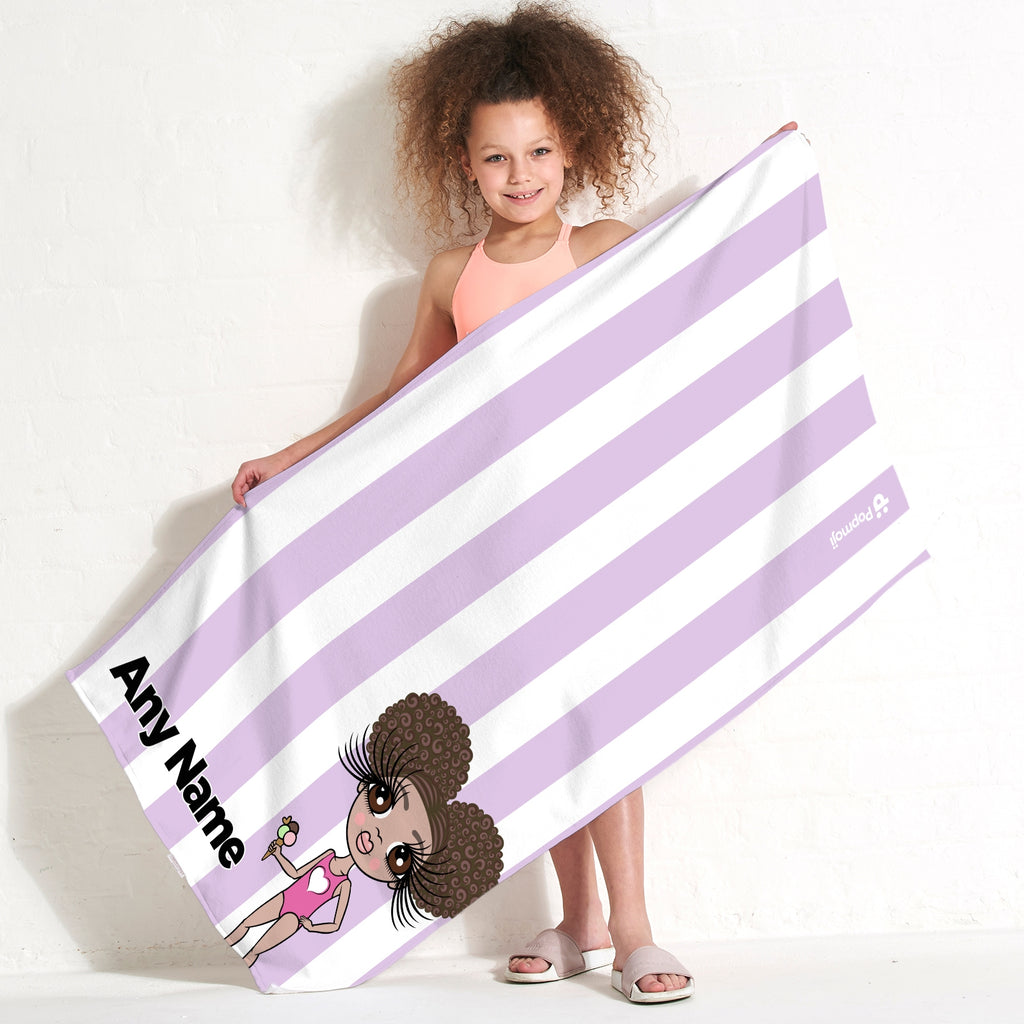 ClaireaBella Girls Personalised Lilac Stripe Beach Towel - Image 2