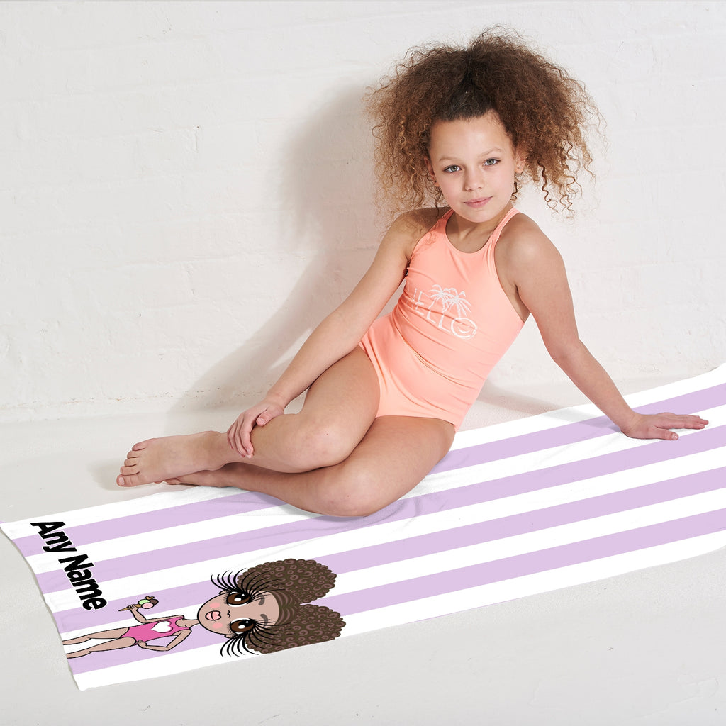 ClaireaBella Girls Personalised Lilac Stripe Beach Towel - Image 3