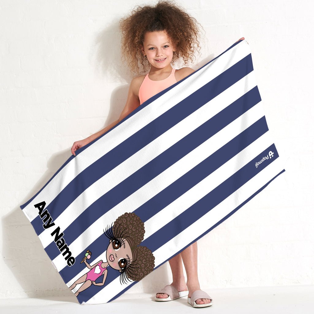 ClaireaBella Girls Personalised Navy Stripe Beach Towel - Image 1