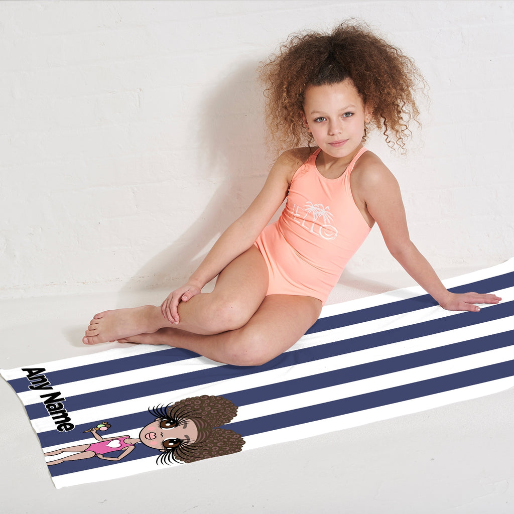ClaireaBella Girls Personalised Navy Stripe Beach Towel - Image 3