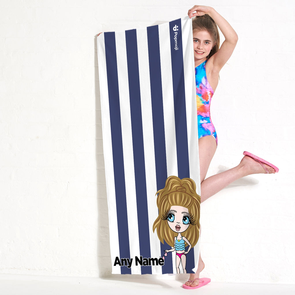 ClaireaBella Girls Personalised Navy Stripe Beach Towel - Image 2