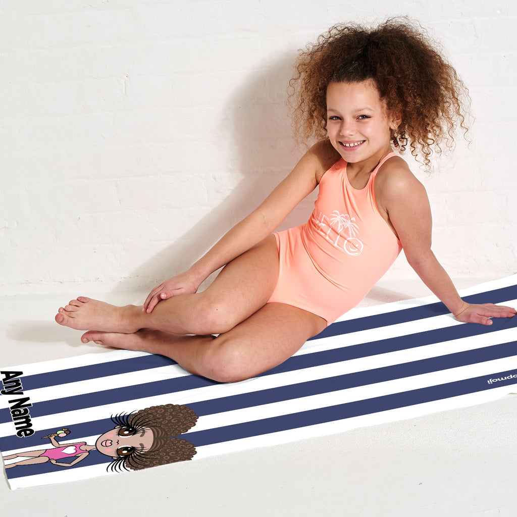 ClaireaBella Girls Personalised Navy Stripe Beach Towel - Image 5