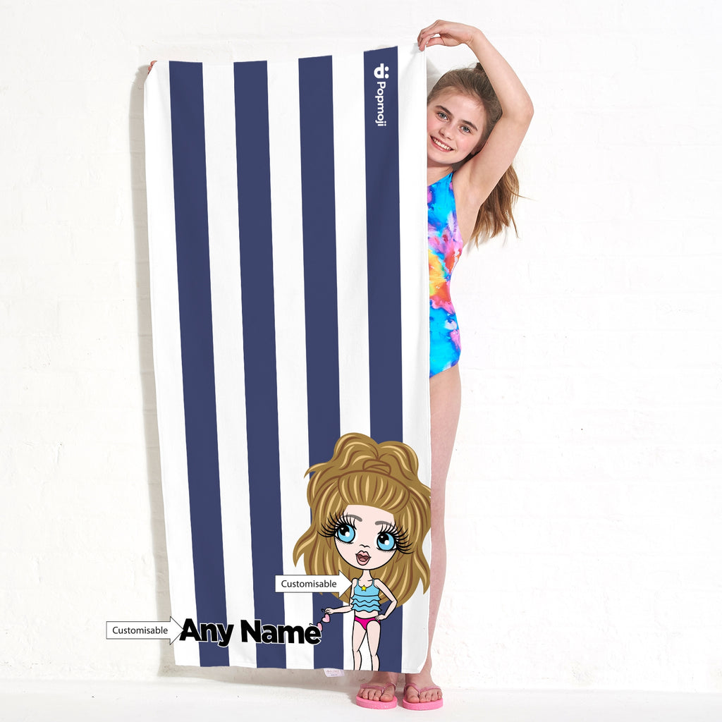 ClaireaBella Girls Personalised Navy Stripe Beach Towel - Image 4